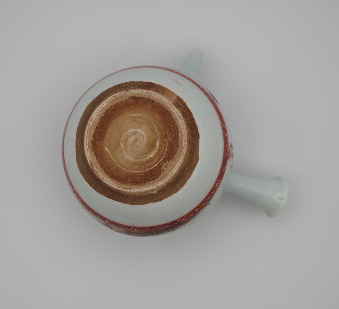 初代 水越与三兵衛 与三造 赤金入り 色絵 急須 共箱共布