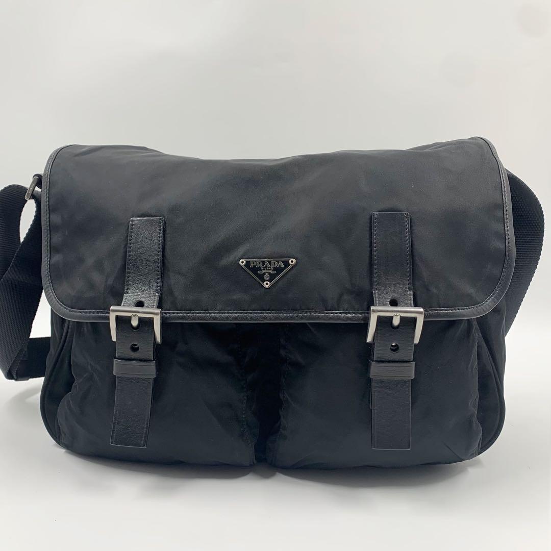 【✨美品✨】プラダ メッセンジャーバッグ 三角ロゴ ナイロン レザー ブラック