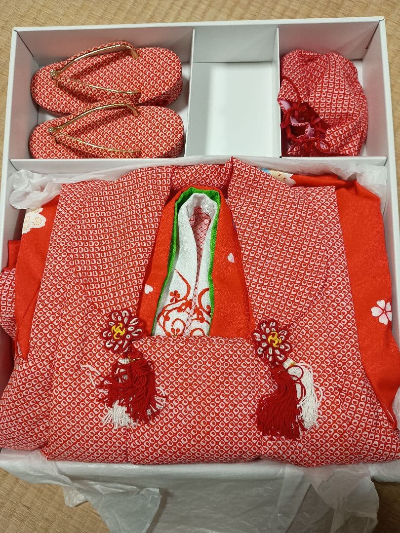 ３歳　着物被布セット　長襦袢、草履、巾着、足袋付き