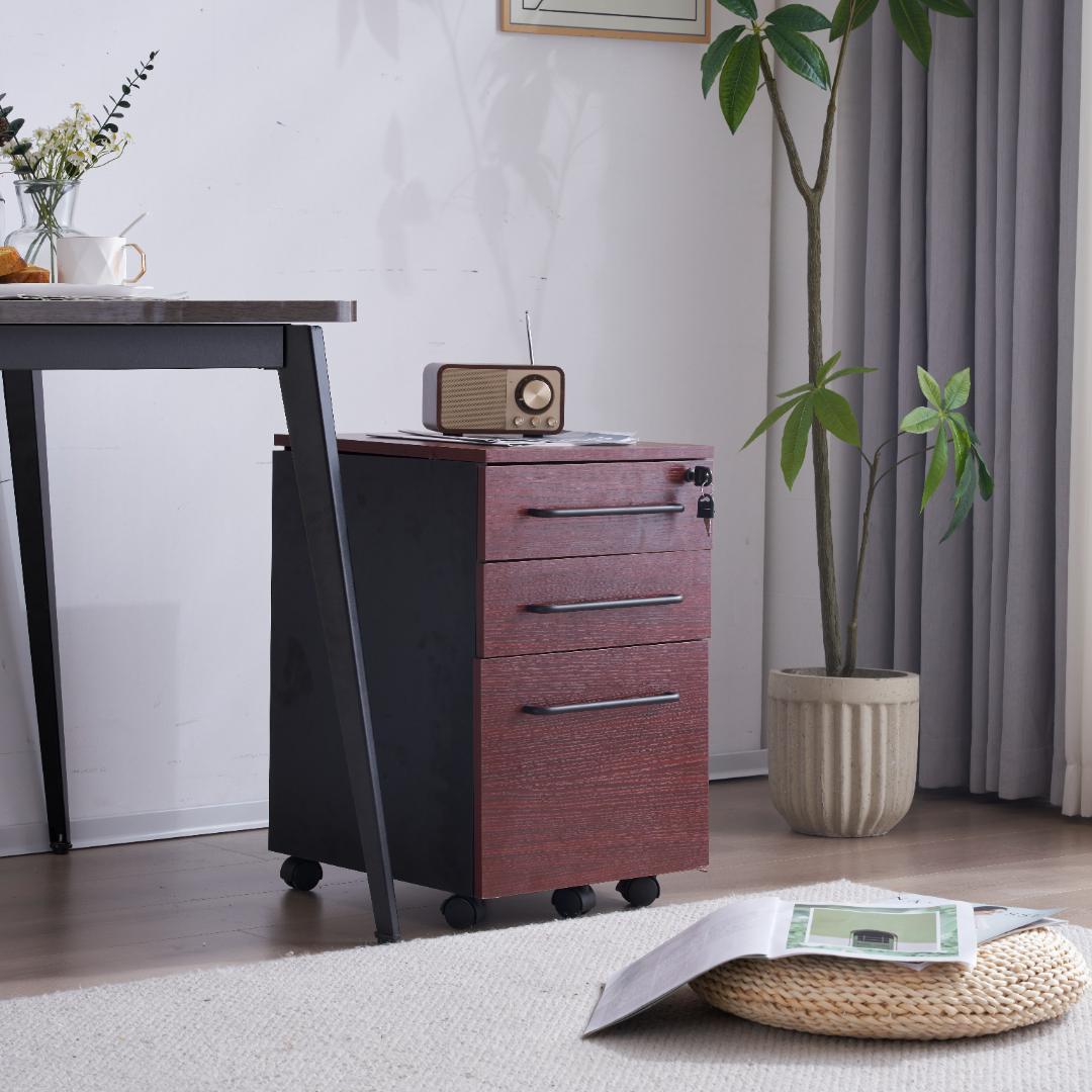 デスクワゴン サイドワゴン ラック 鍵付き キャスター付き 脇机 引き出し3段