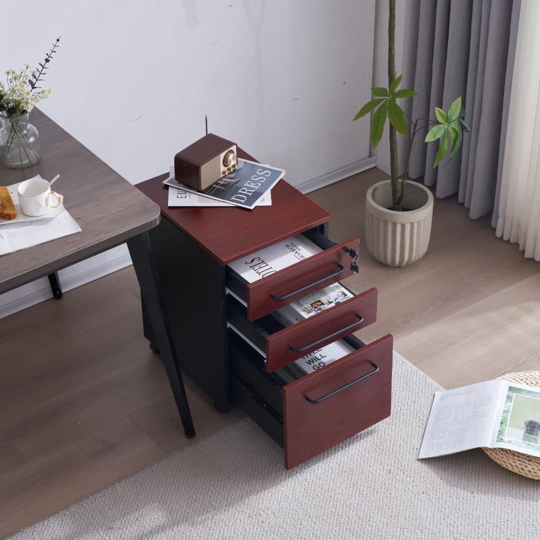 デスクワゴン サイドワゴン ラック 鍵付き キャスター付き 脇机 引き出し3段