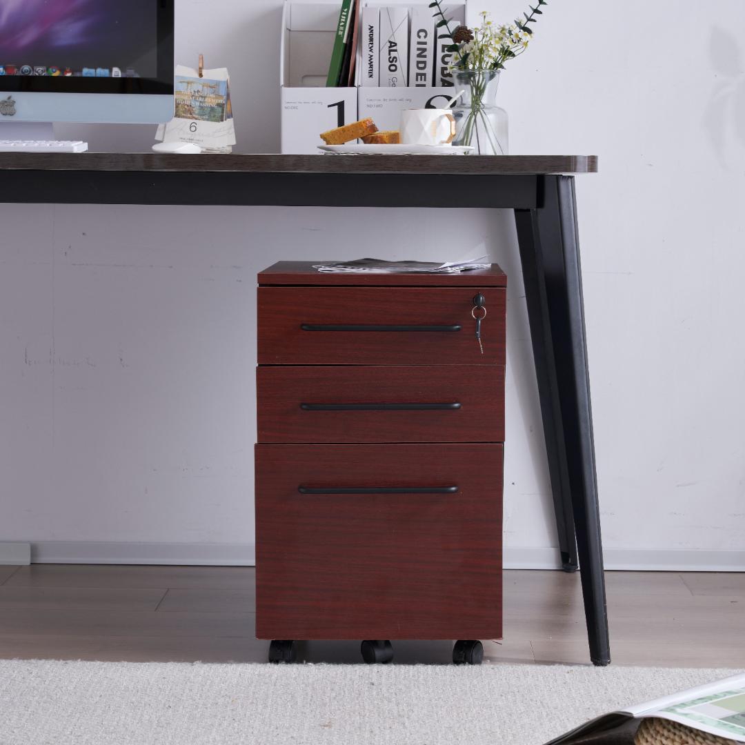 デスクワゴン サイドワゴン ラック 鍵付き キャスター付き 脇机 引き出し3段