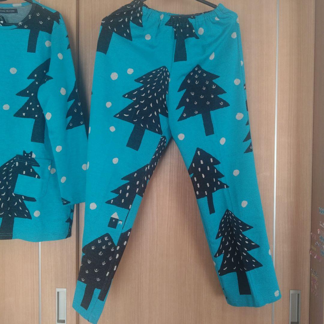 ワコール　マタノアツコ　寝間着　ターコイズ 木柄 ルームウェアセット　М