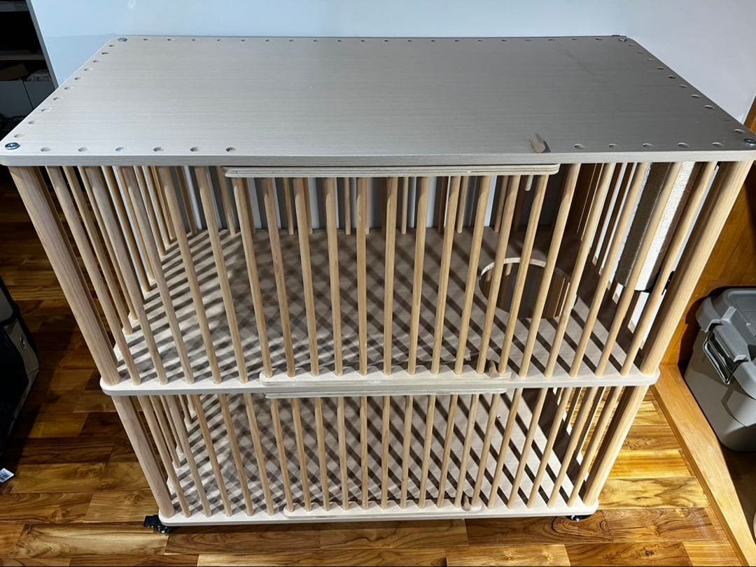 木製キャットケージ 中型 2段 おしゃれ 猫ケージ キャットハウス ナチュラル