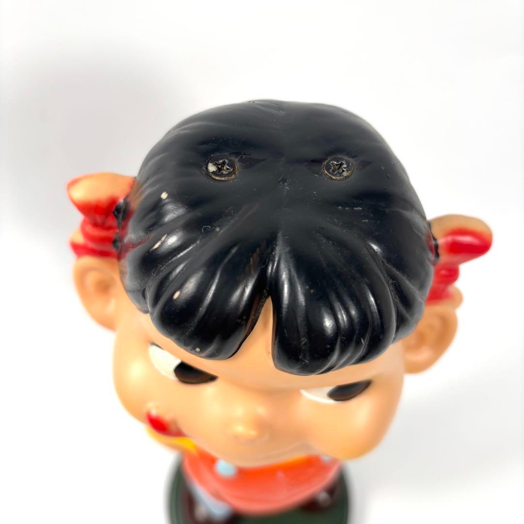 【良品】ペコちゃん 首振り人形 ソフビ ブリキ台 昭和レトロ