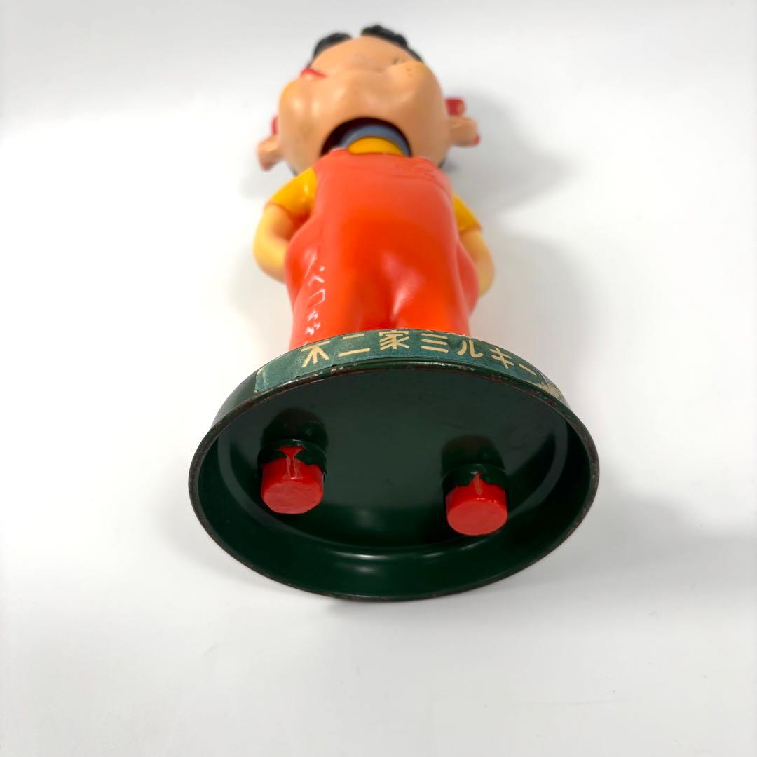【良品】ペコちゃん 首振り人形 ソフビ ブリキ台 昭和レトロ