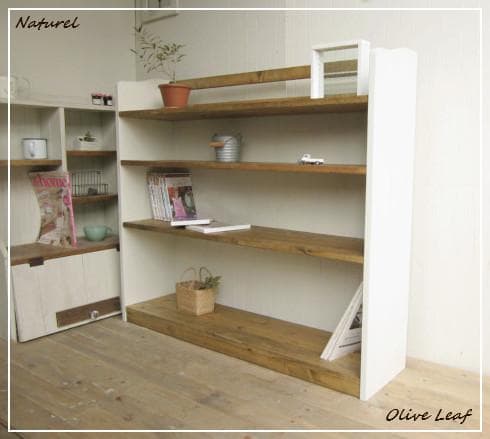 サイズ、デザインオーダー可！超ワイド4段ラック●シャビーホワイト無垢材●受注製作