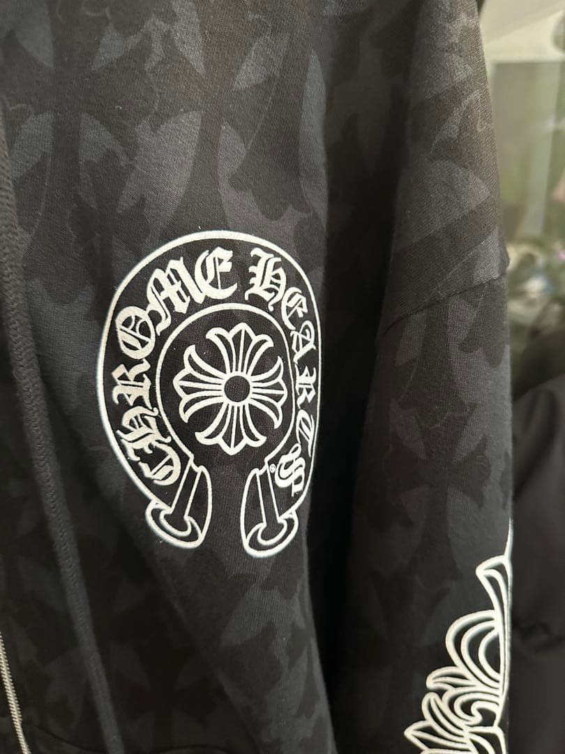 CHROME HEARTS クロムハーツ　ブラック 総柄フルジップパーカー