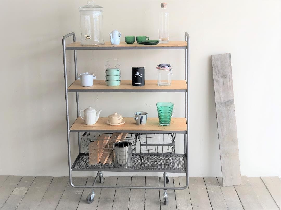 アイアンポールシェルフ/Iron pole shelf/4段/キャスター