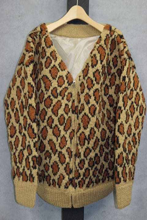 マクマホンニッティングミルズ レオパード柄 ウール ニットカーディガン