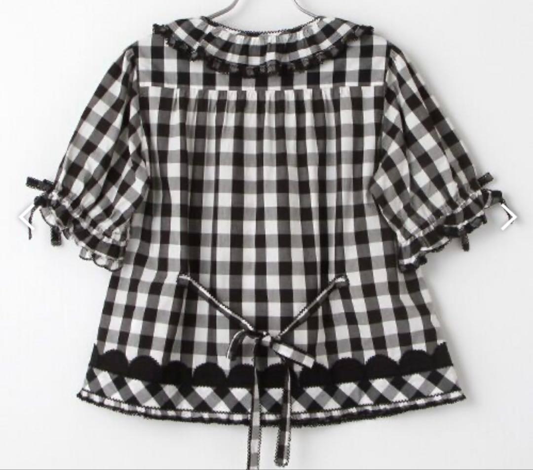 ピンクハウス　ギンガムチェック　ブラウス　ピコフリル　リボン　試着のみ【Ｐ34】
