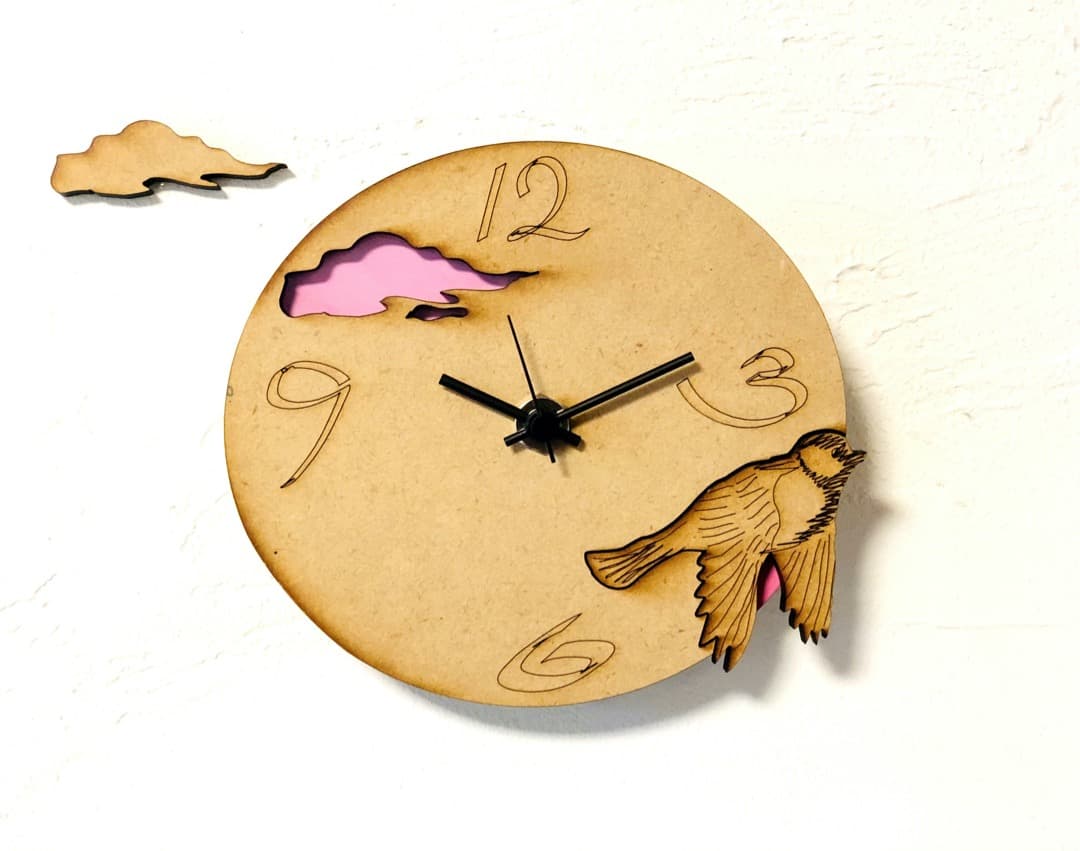 掛け時計 鳥モチーフ(SAKURA ピンク）
