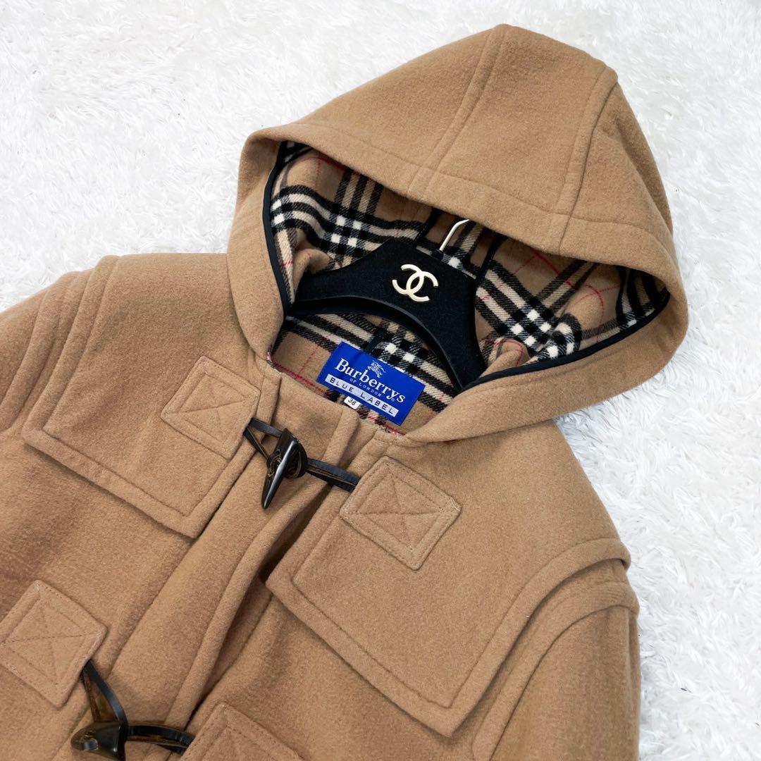 美品 バーバリーブルーレーベル ウール ダッフルコート キャメル ノバチェック