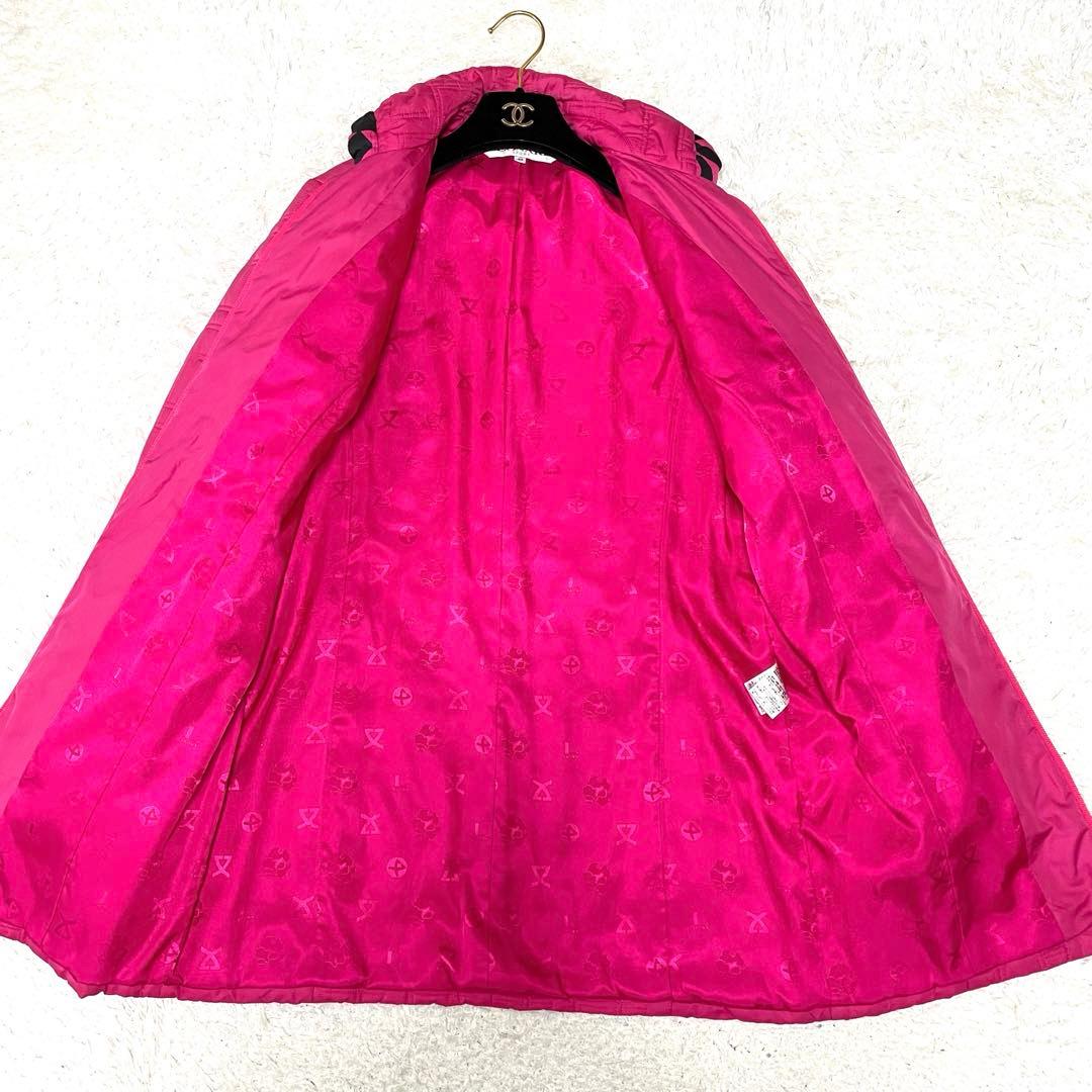 レオナール✨中綿　キルティング　ロングコート トリム ピンク 40 Wジップ