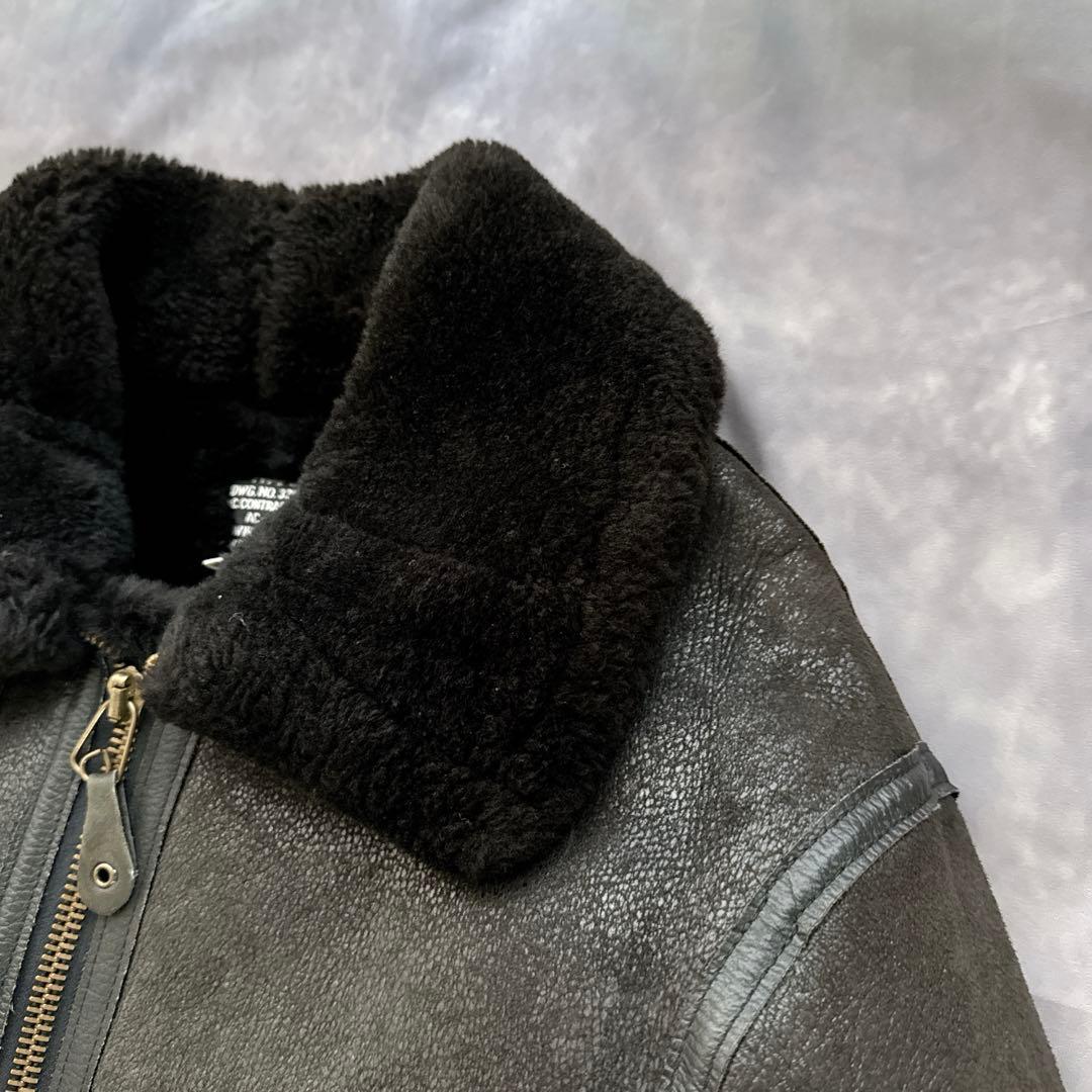 AVIREX B-3 フライトジャケット レザージャケット ムートン　黒　38