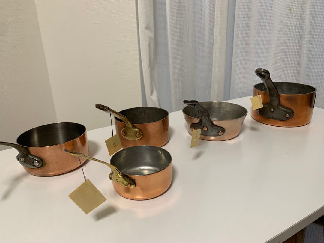 銅製片手鍋　ソースパン　5個セット　フランスアンティーク