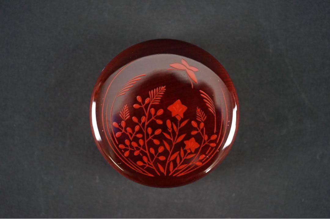 新井司峰 作 秋草蒔絵 松溜塗 大棗 共箱 共布 茶道具