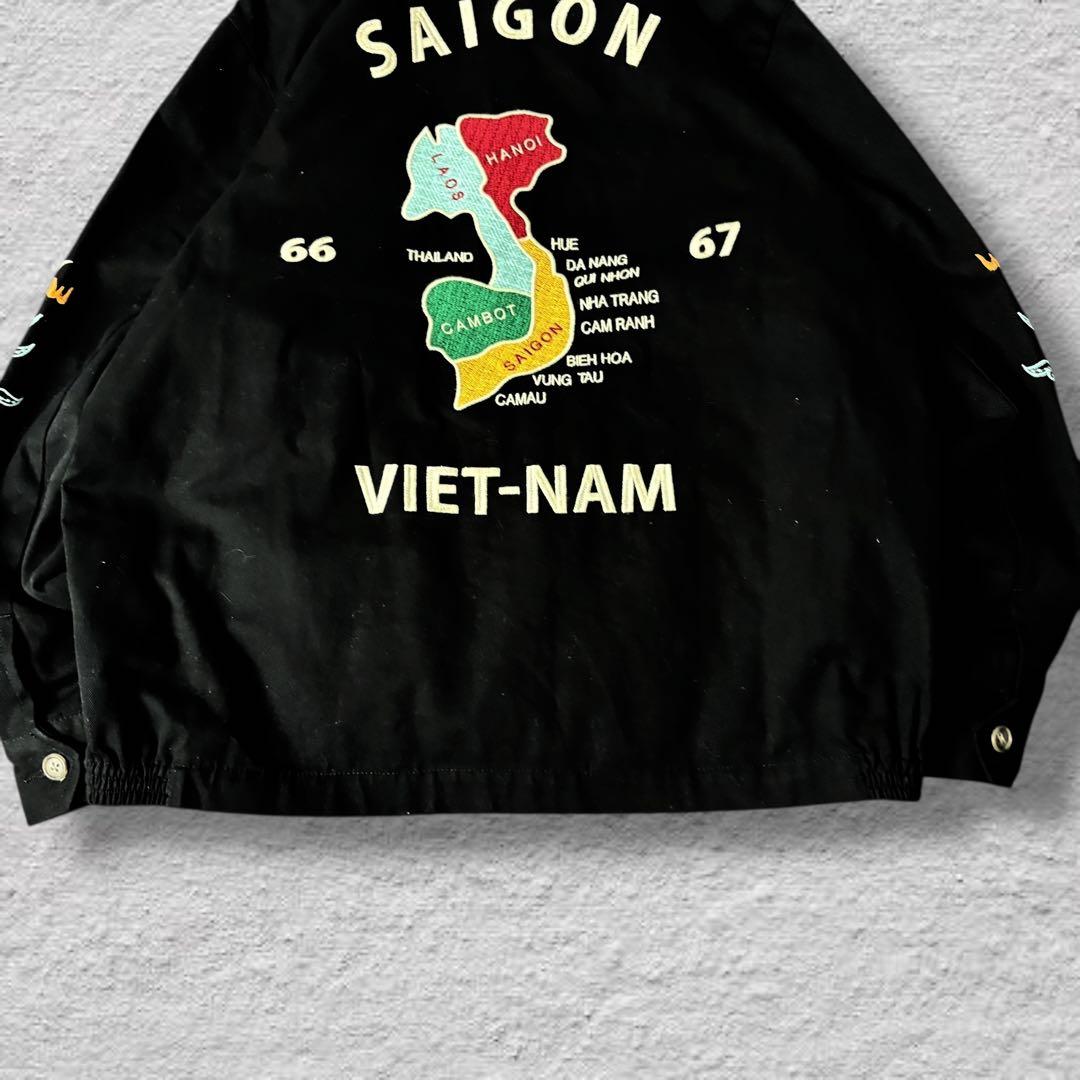 HOUSTONベトジャン別珍ベトナムジャケット虎刺繍vintage古着ブラックL