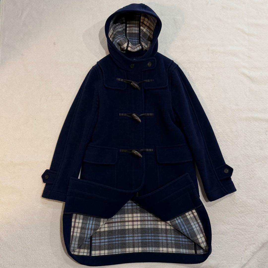 アクアスキュータム　ダッフルコート　裏地チェック　英国製　ネイビー　Mサイズ