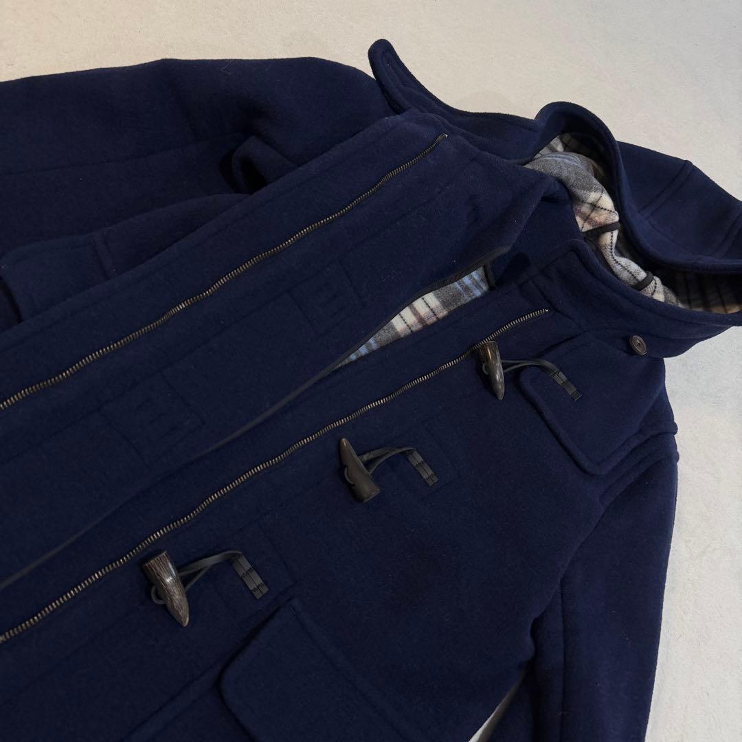 アクアスキュータム　ダッフルコート　裏地チェック　英国製　ネイビー　Mサイズ