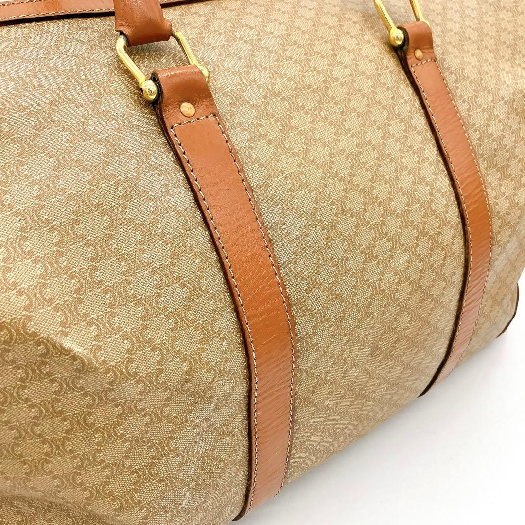 【CELINE】ボストンバッグ　マカダム柄　ゴールド金具　PVC ブラウン.