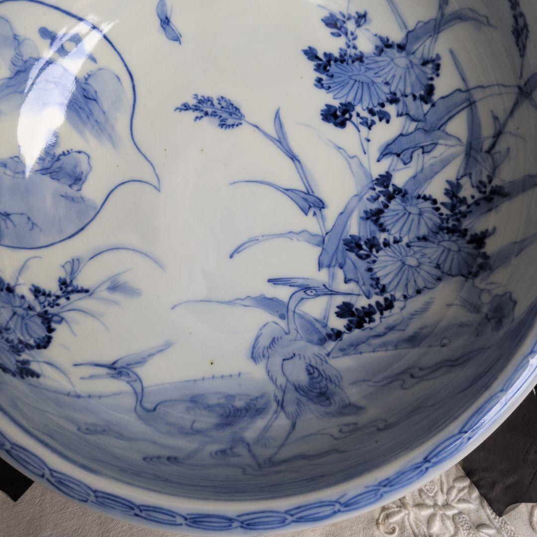 古伊万里 染付 深鉢 白鷺 蛇の目高台