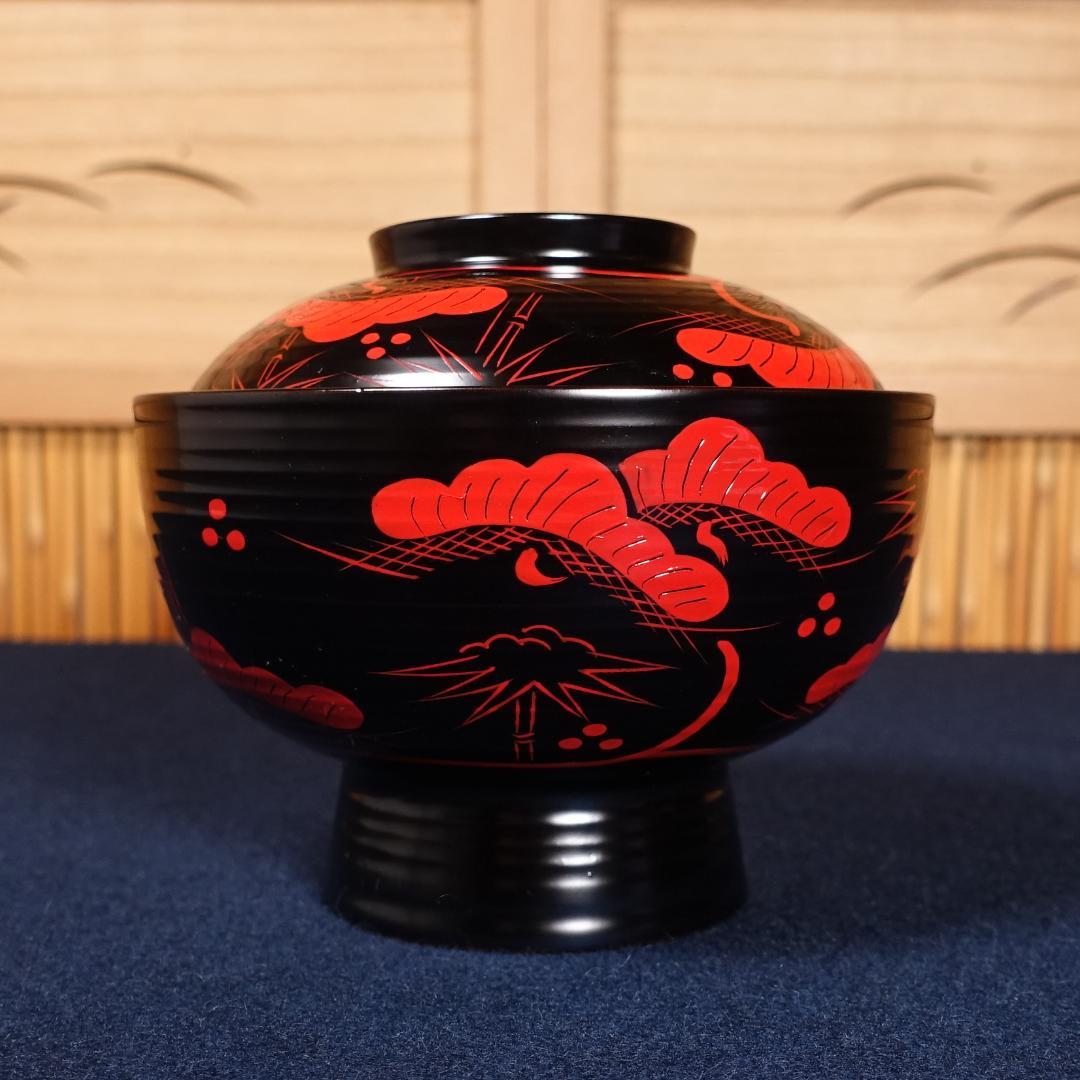 雅な逸品 天然木製 蓬莱山蒔絵 大振 煮物椀 雑煮椀 5客 共箱