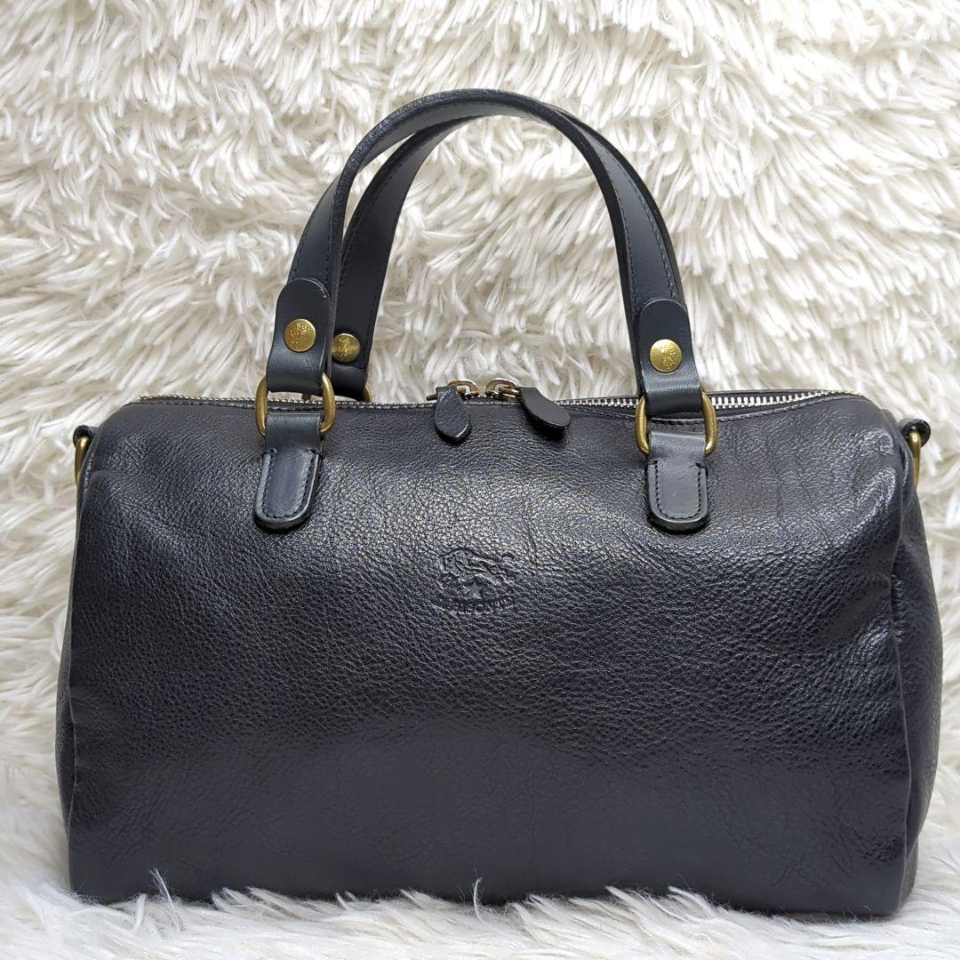 極美品✨イルビゾンテ ミニボストン オールレザー 黒 ロゴ型押し 2way