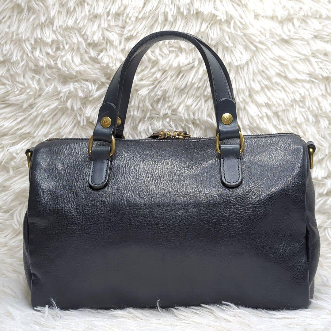 極美品✨イルビゾンテ ミニボストン オールレザー 黒 ロゴ型押し 2way