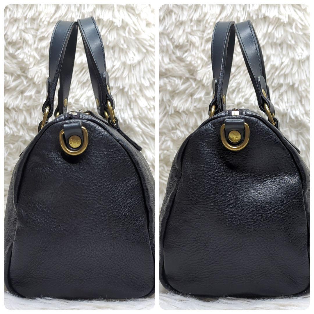 極美品✨イルビゾンテ ミニボストン オールレザー 黒 ロゴ型押し 2way