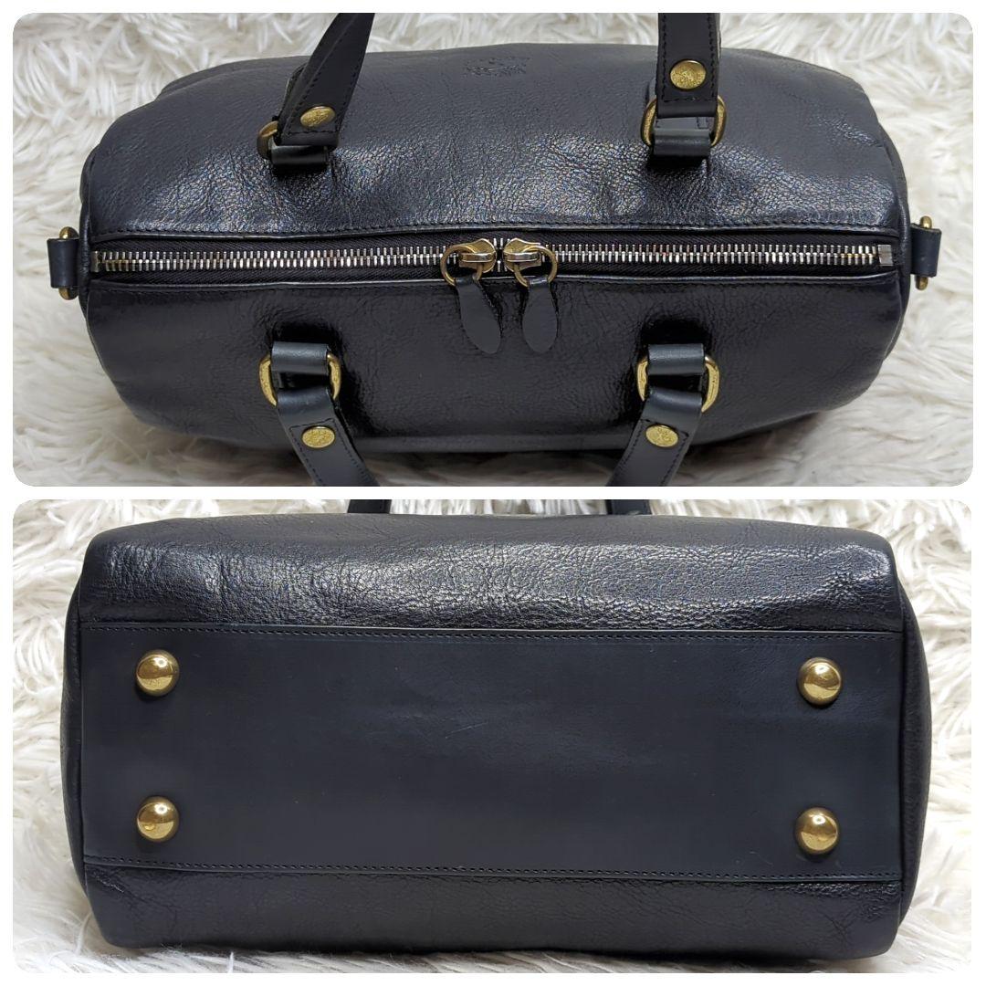 極美品✨イルビゾンテ ミニボストン オールレザー 黒 ロゴ型押し 2way