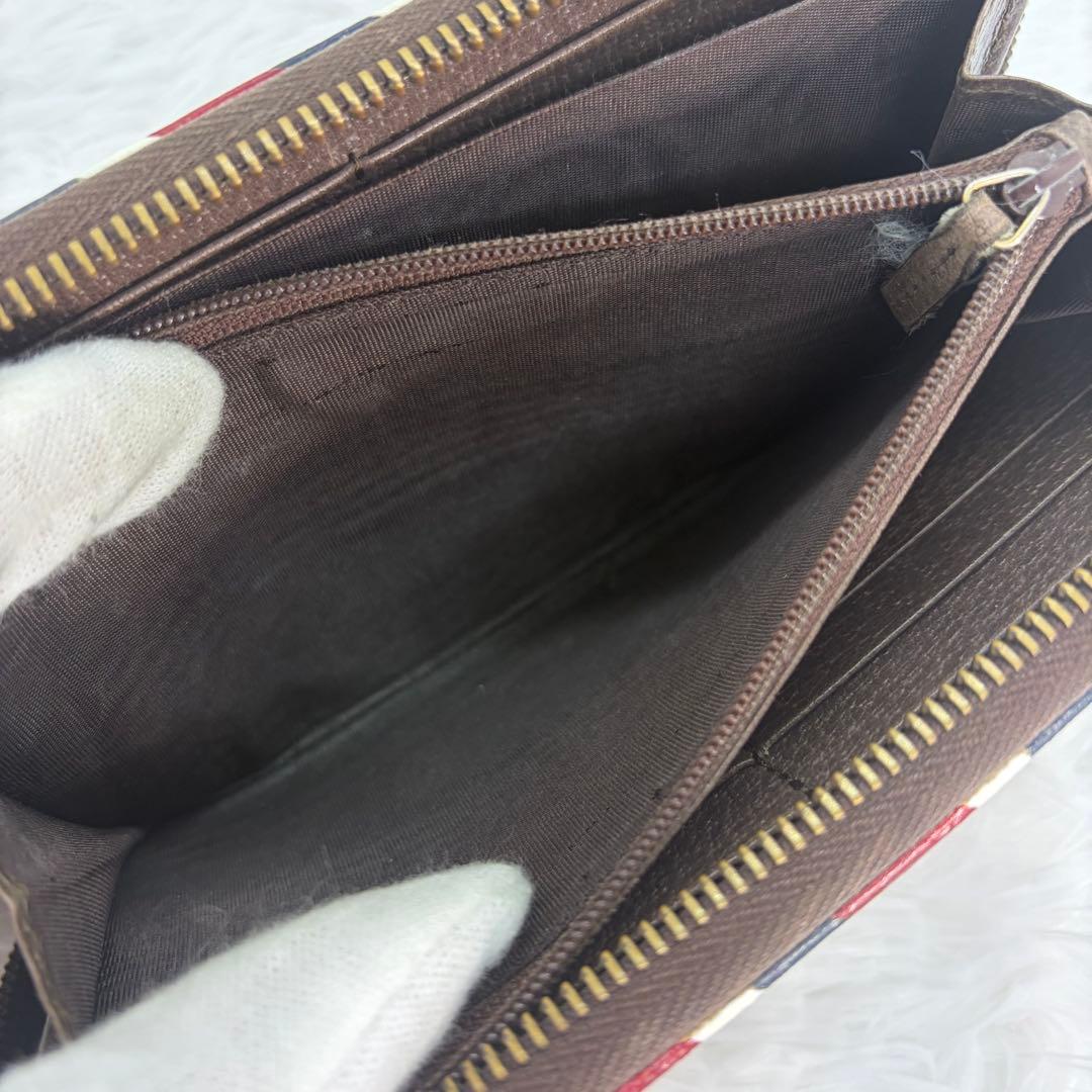 極美品✨グッチ　長財布　ラウンドファスナー　ナイト　クーリエ　レザー　茶　PVC