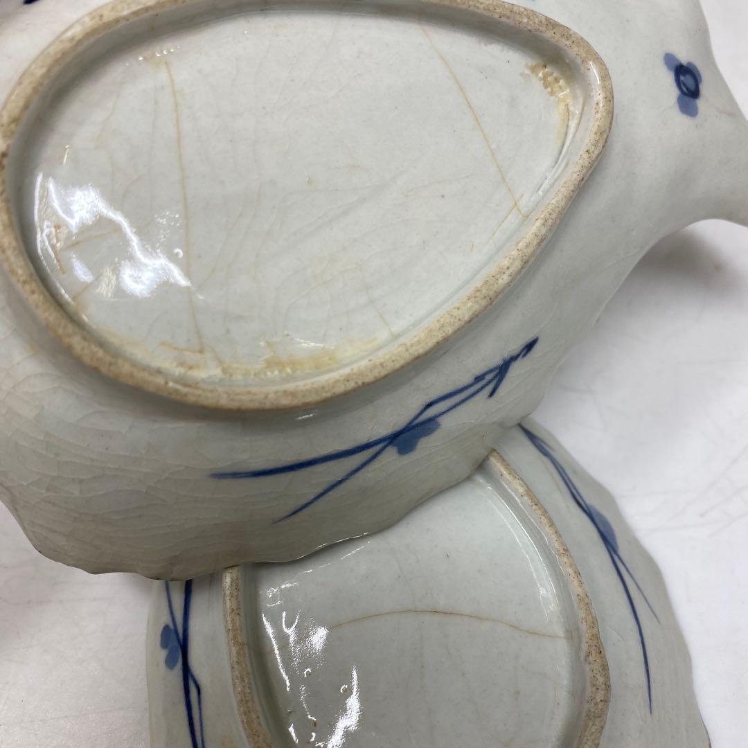 江戸中期　藍九谷　鯛の図皿　5客　トヒル　木箱付　東さ7-0809☆2F