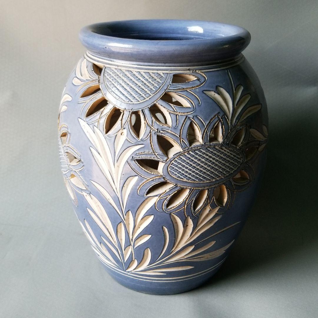 お値下げしました⤵信楽焼傘立て  壺型ひまわり 高さ４３cm