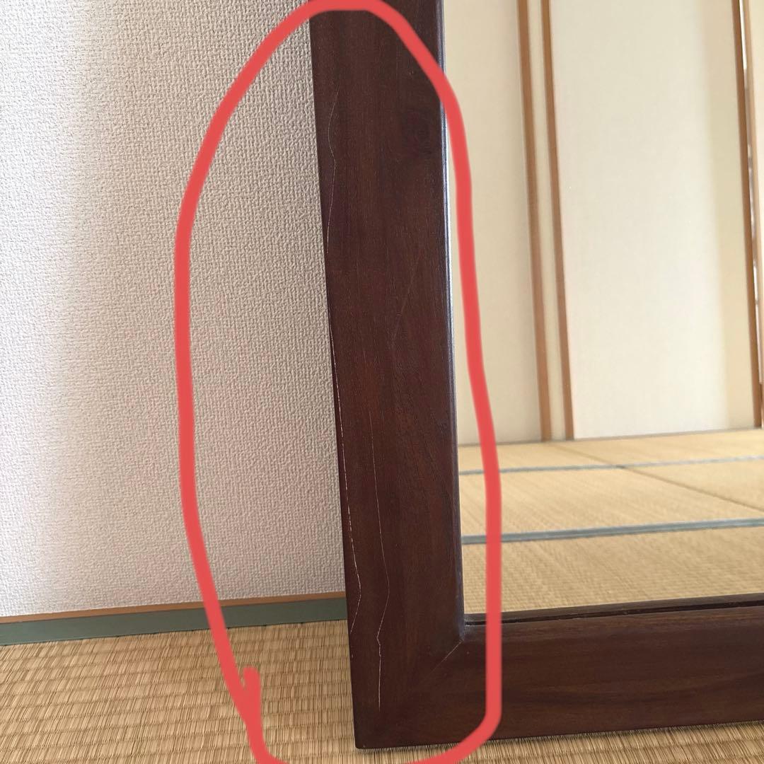 ダークブラウン　木製　チーク材　壁掛け鏡　縦90㎝Ｘ横60㎝