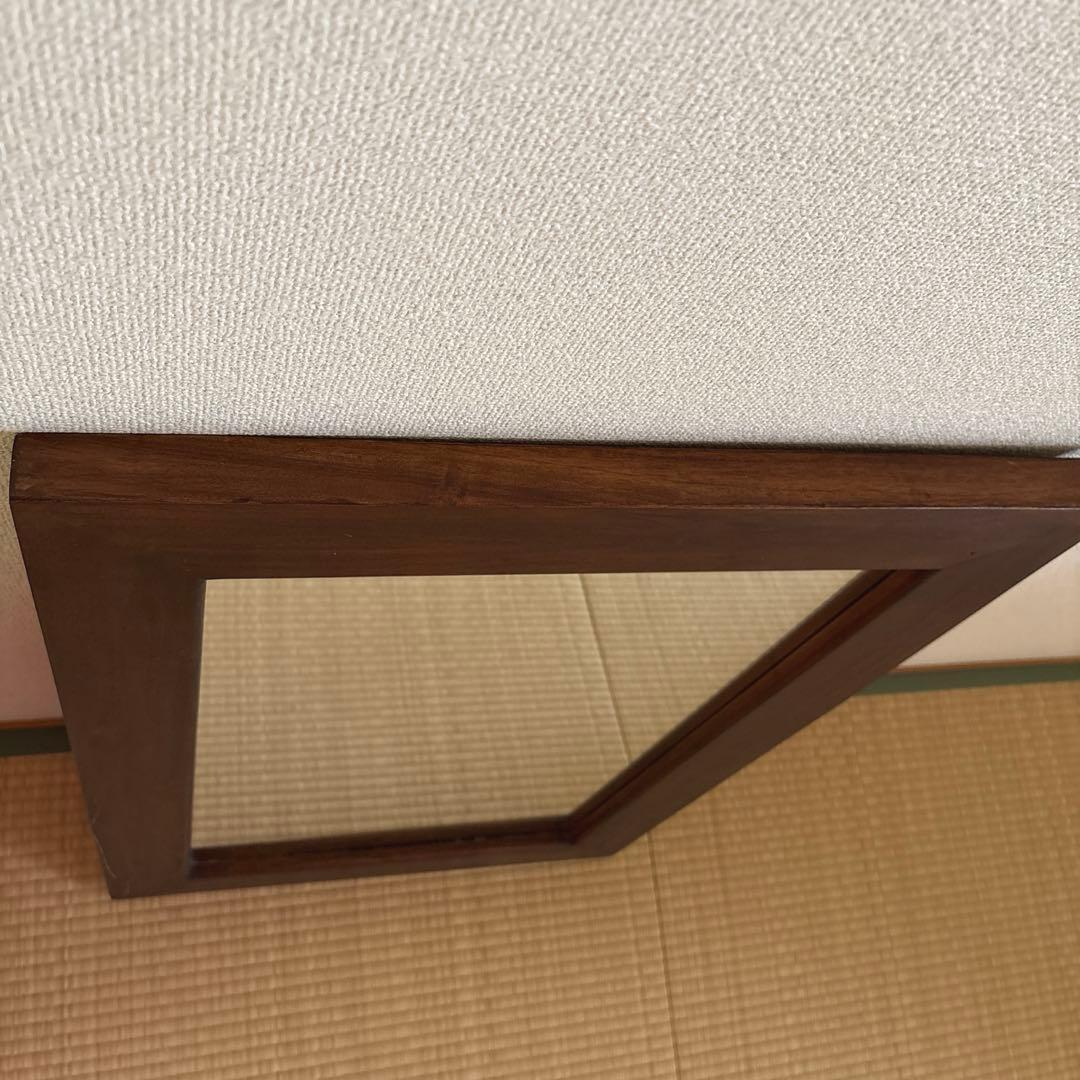 ダークブラウン　木製　チーク材　壁掛け鏡　縦90㎝Ｘ横60㎝