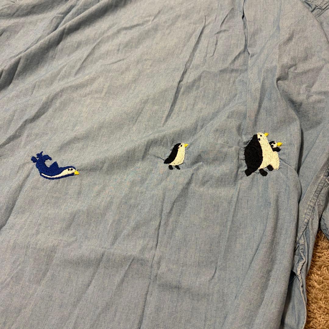 希少 KAPITAL キャピタル シャンブレー ￼ペンギン刺繍シャツ L