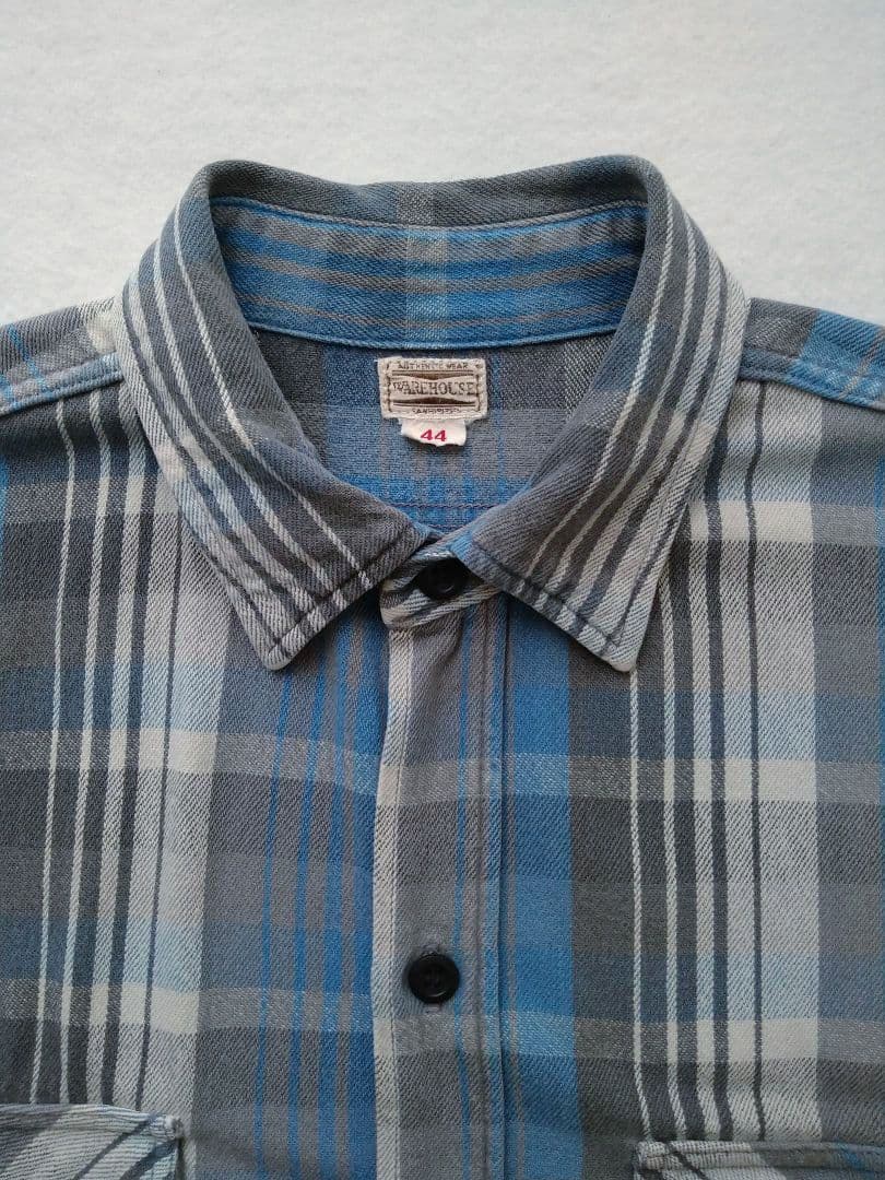 ウエアハウス ネルシャツ フランネルシャツ ブルー チェック サイズ44 XL