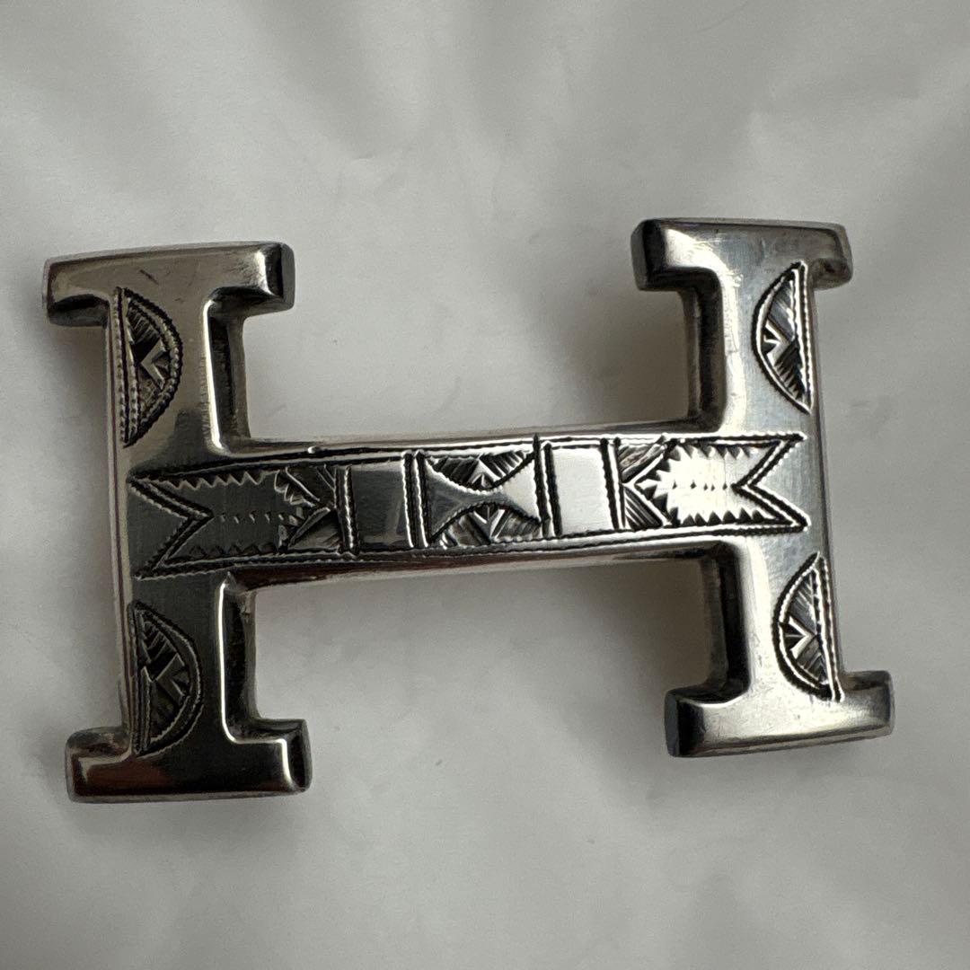 HERMES Hバックル ベルト ブラック シルバー金具 メンズ　トゥアレグ