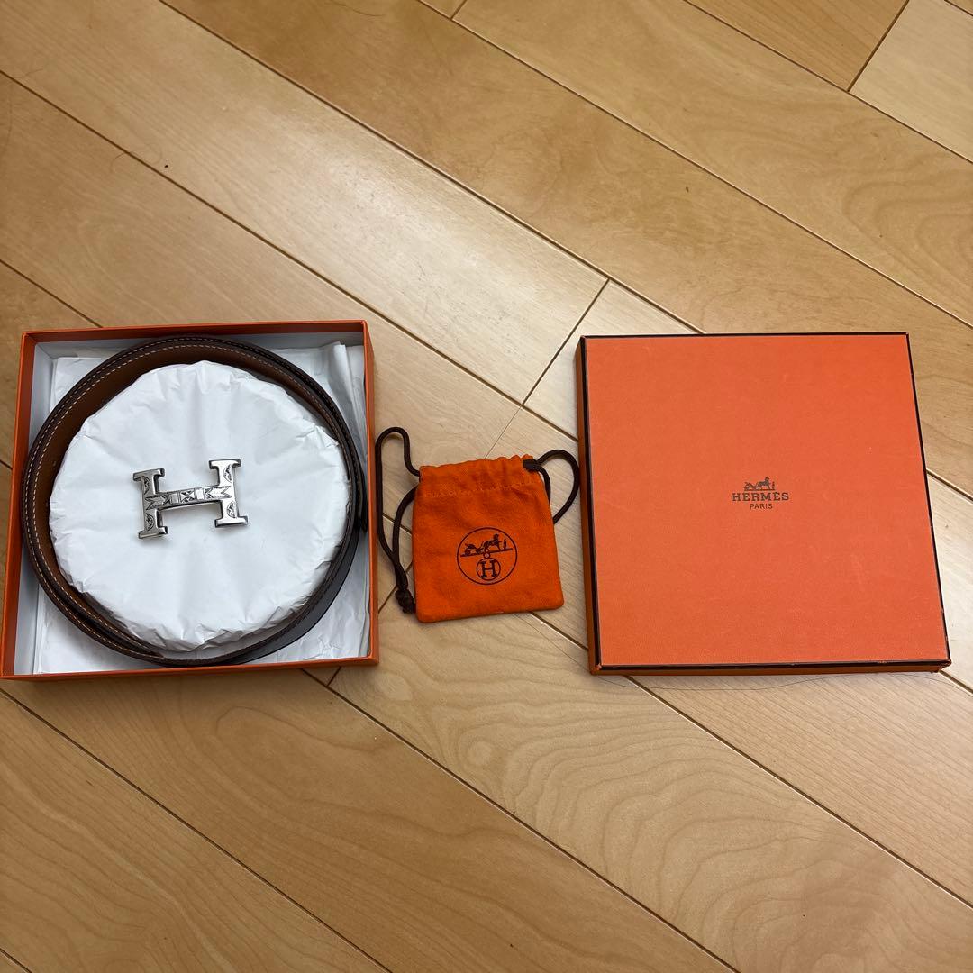 HERMES Hバックル ベルト ブラック シルバー金具 メンズ　トゥアレグ