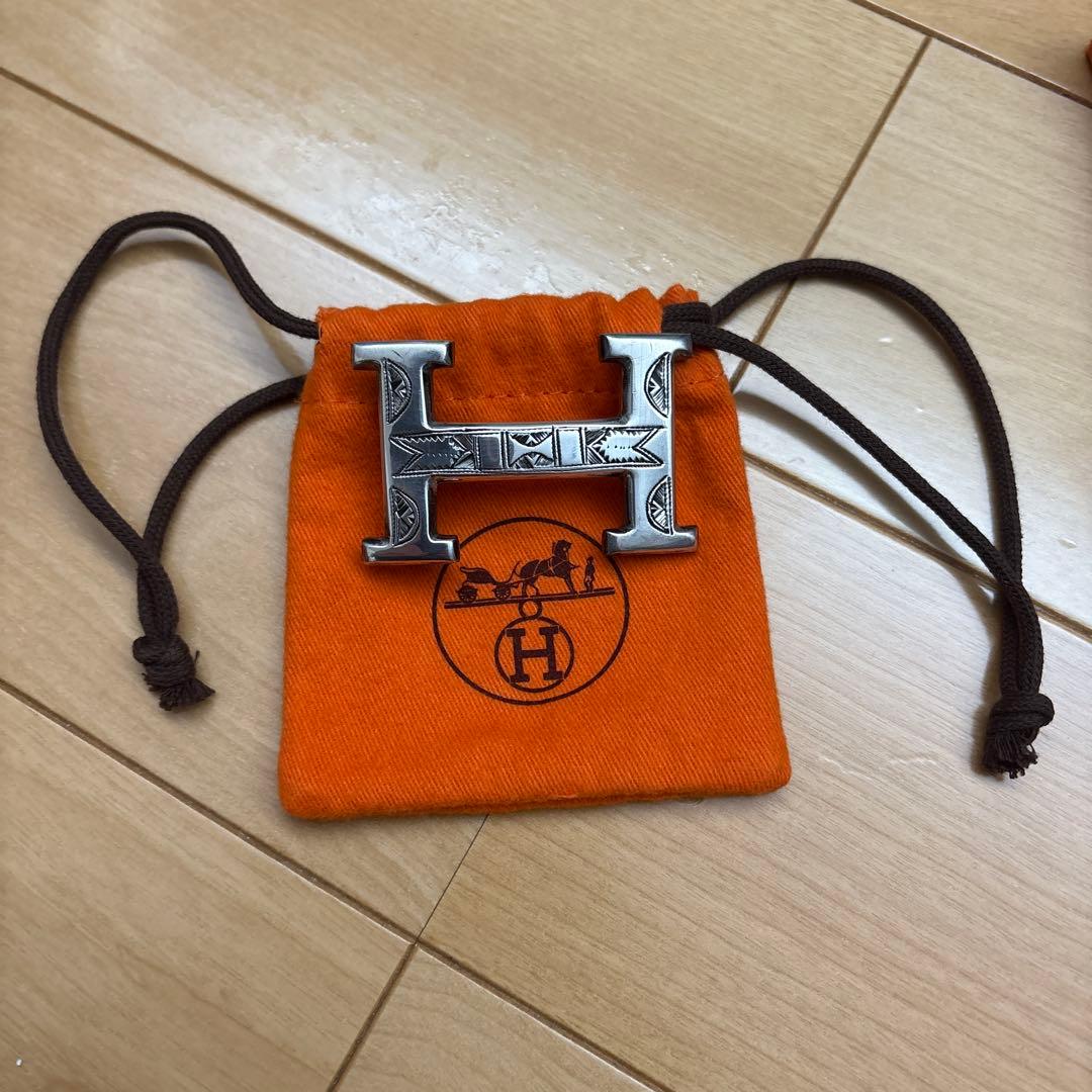 HERMES Hバックル ベルト ブラック シルバー金具 メンズ　トゥアレグ