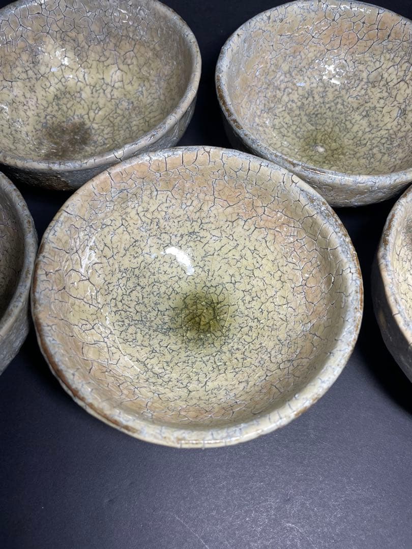 美品　萩焼　南地工房 黒田岳 鬼萩 汲出茶碗 五客揃　共箱無し