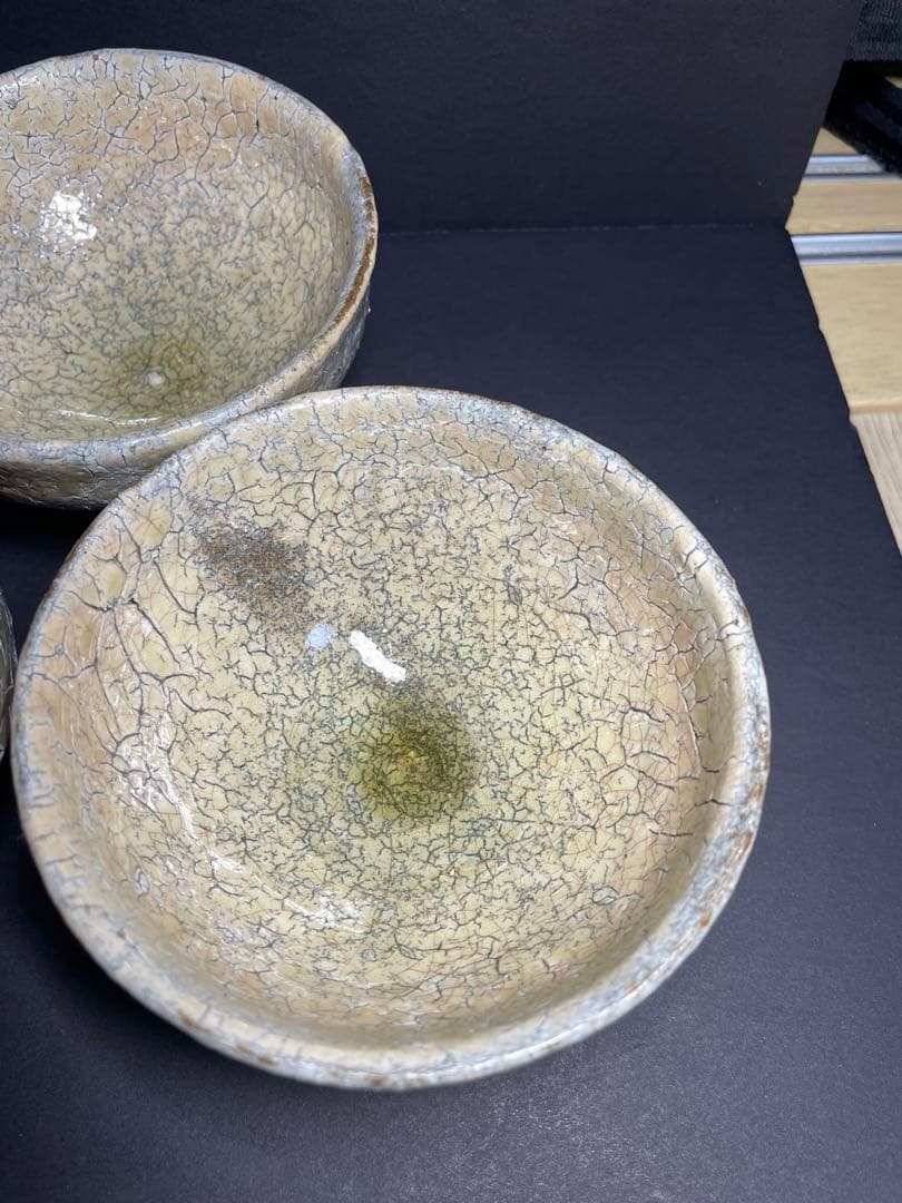 美品　萩焼　南地工房 黒田岳 鬼萩 汲出茶碗 五客揃　共箱無し