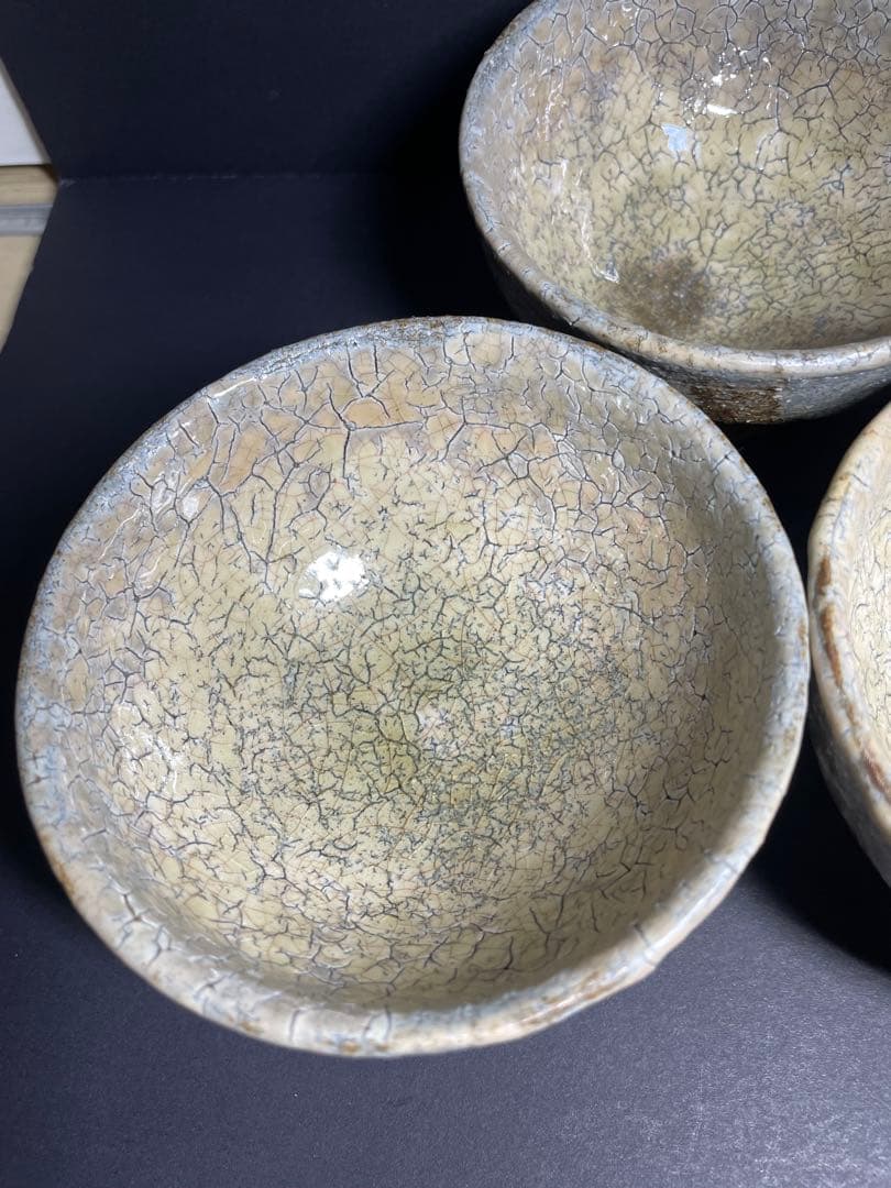 美品　萩焼　南地工房 黒田岳 鬼萩 汲出茶碗 五客揃　共箱無し