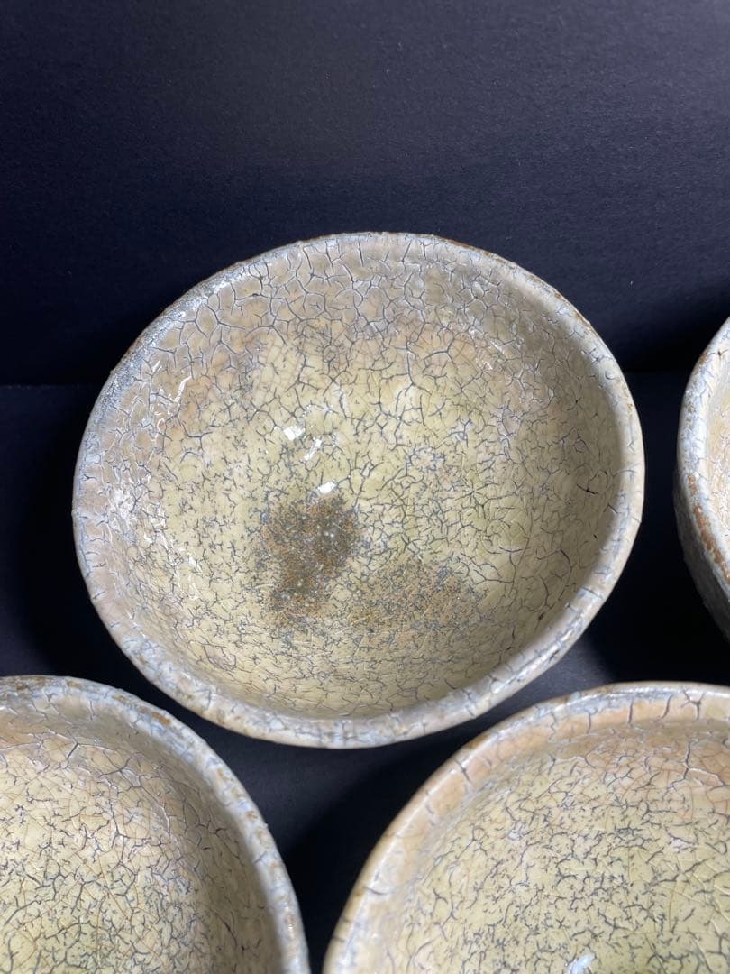 美品　萩焼　南地工房 黒田岳 鬼萩 汲出茶碗 五客揃　共箱無し