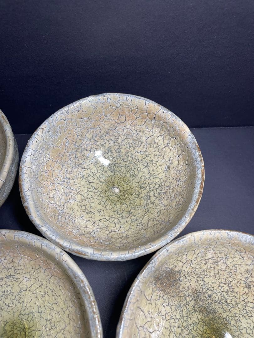 美品　萩焼　南地工房 黒田岳 鬼萩 汲出茶碗 五客揃　共箱無し
