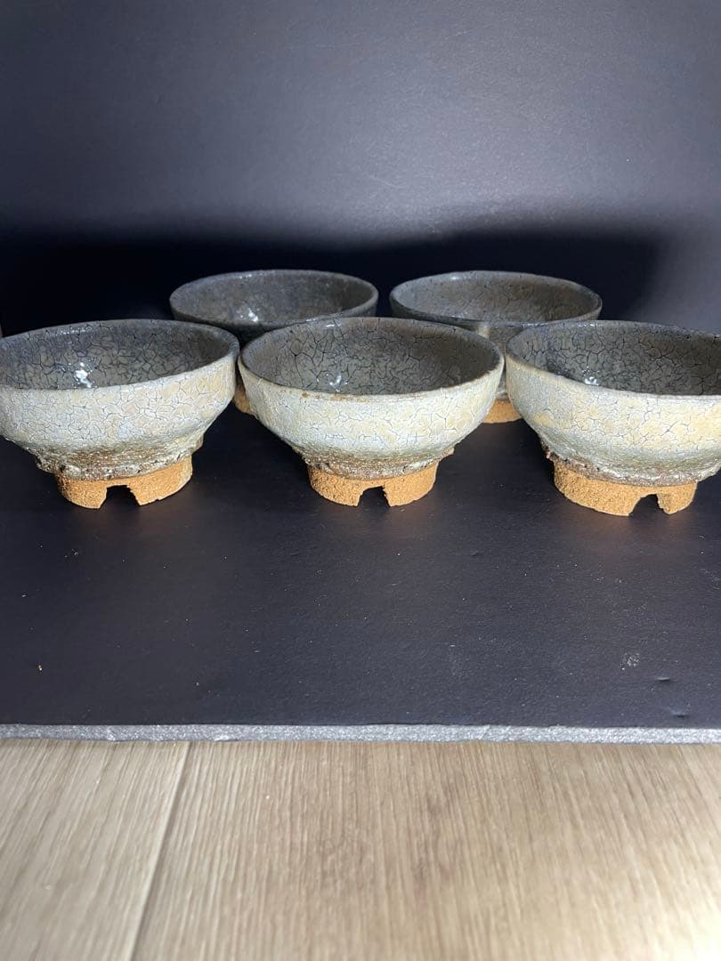 美品　萩焼　南地工房 黒田岳 鬼萩 汲出茶碗 五客揃　共箱無し