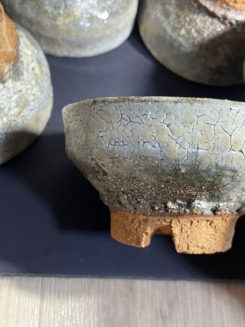 美品　萩焼　南地工房 黒田岳 鬼萩 汲出茶碗 五客揃　共箱無し