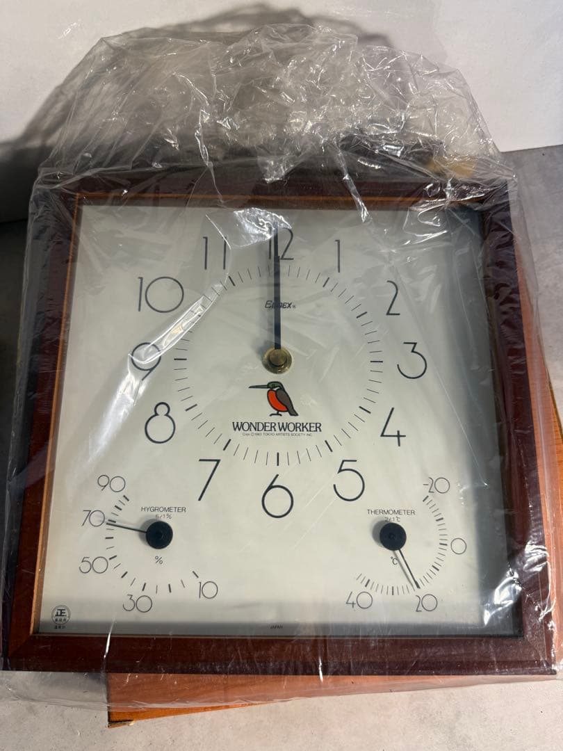 EMPEX 1983 ワンダーワーカー 木製 温湿度計付 高級壁掛時計 未使用