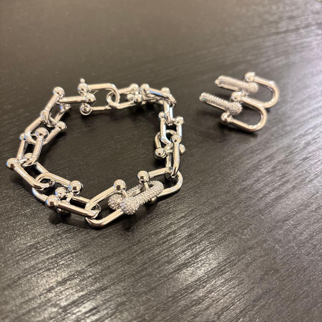 シルバー チェーンブレスレット ピアス